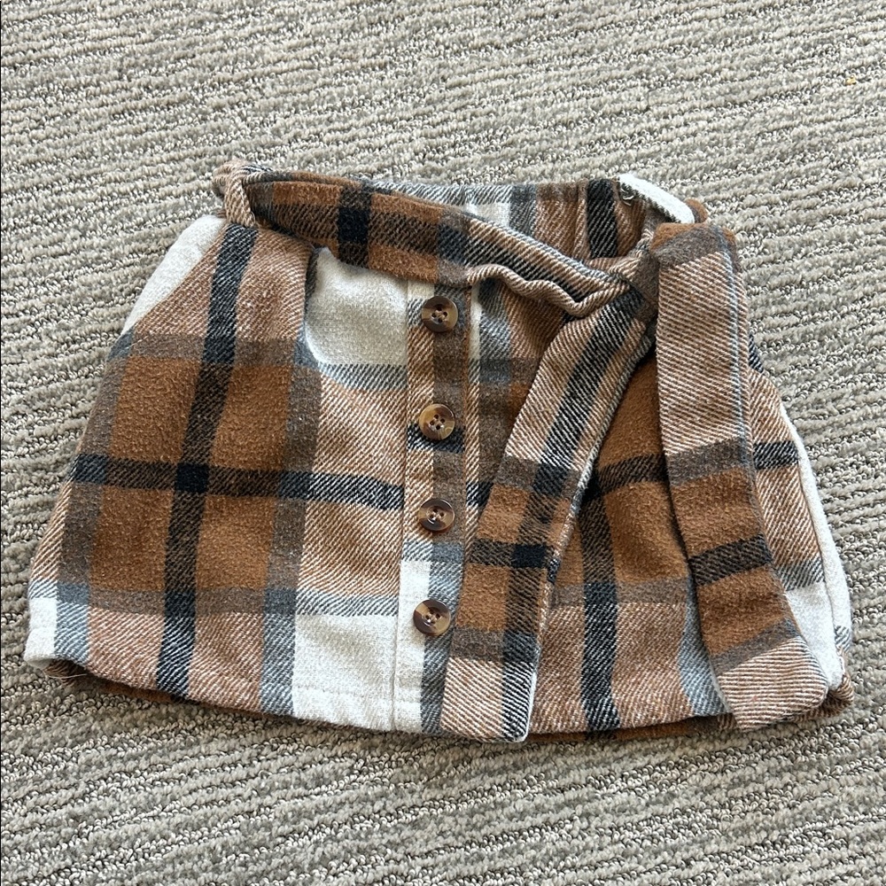 Plaid Button-Up Skirt with Belt